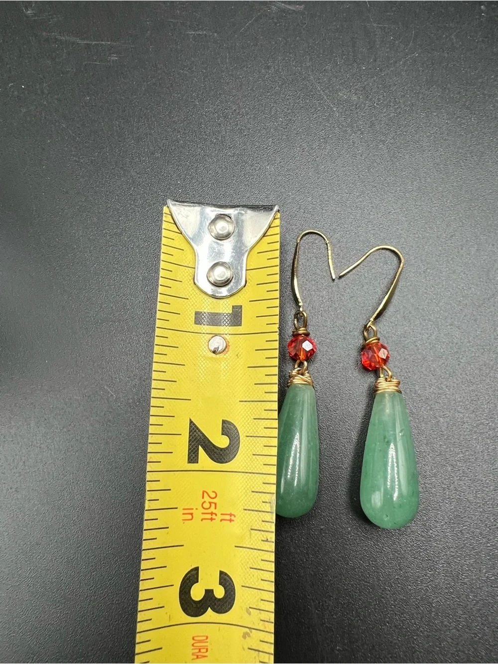 Aventurine Handmade Green Stone Teardrop Earrings Red Crystal